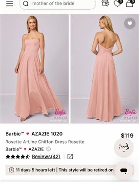 Azazie Rosette A-Line Chiffon Dress in Blush Pink NWT